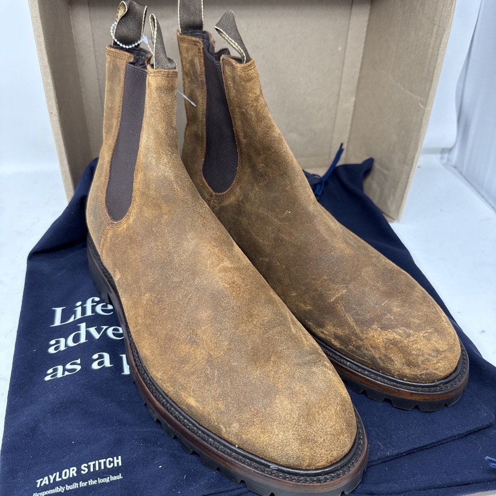 Mens 13 Taylor Stitch Ranch Boot Redwood Waxed Suede Chelsea Ankle Vibram Brown